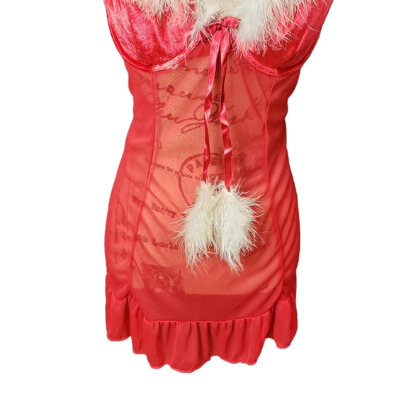CHRISTMAS OR VALENTINES! Inner Secrets Red Chemise with Feather Edge Top - Picture 6 of 10